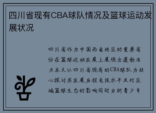 四川省现有CBA球队情况及篮球运动发展状况