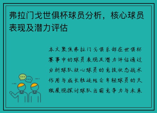 弗拉门戈世俱杯球员分析，核心球员表现及潜力评估